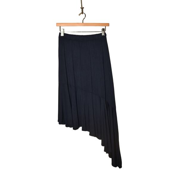 GO COUTURE NEW $128 Navy Pull-On‎ Asymmetrical Hem Midi Skirt Medium - Picture 1 of 3
